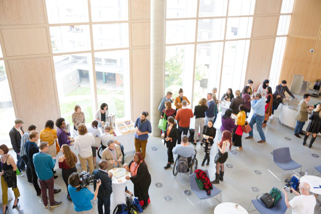 People talking at a corporate event