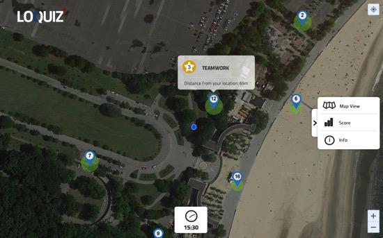 Outdoor team building scavenger hunt app tablet game view satt Loquiz