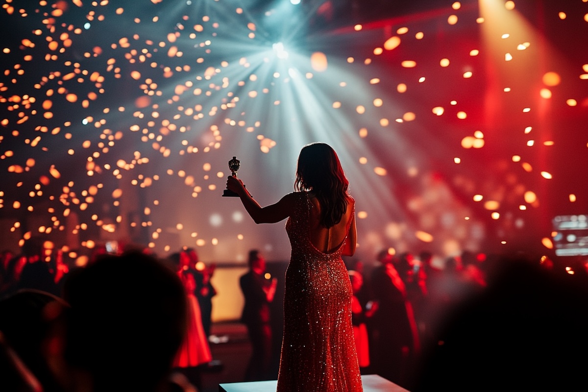 Person on stage receiving an award