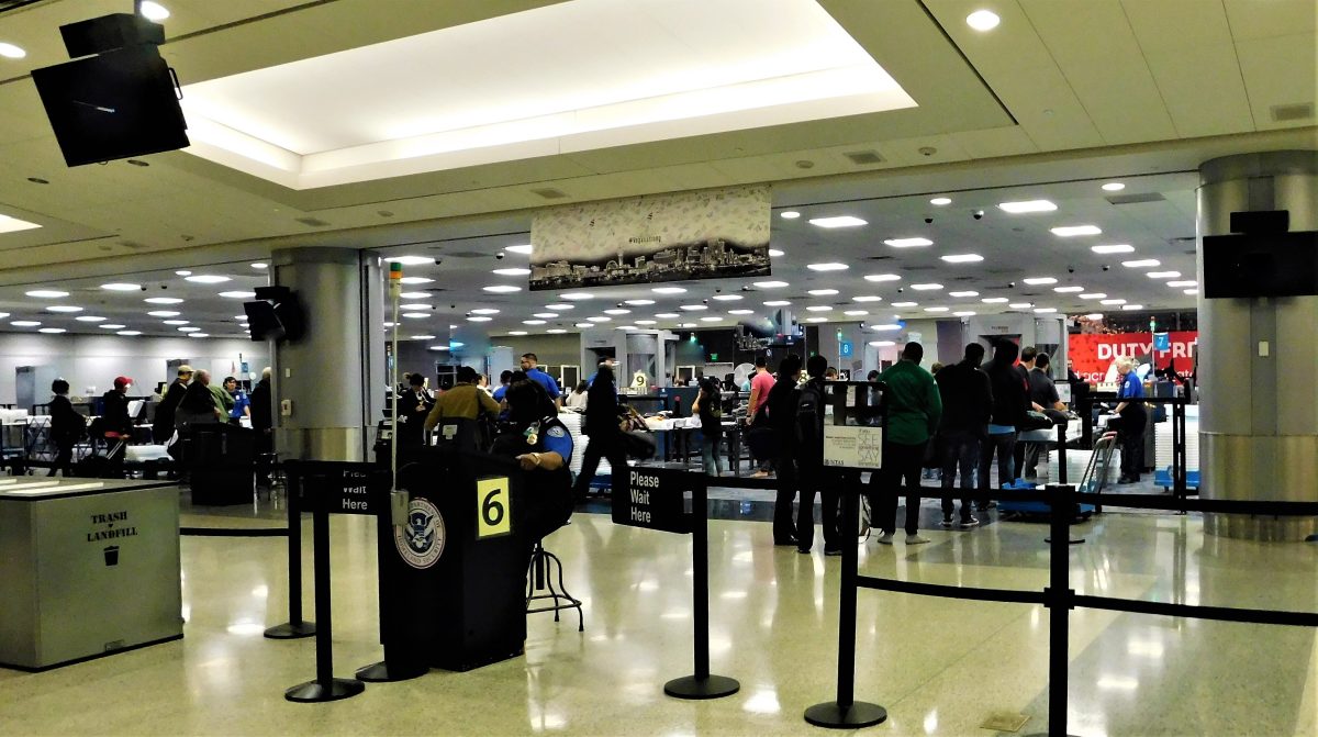 Line at TSA security in an airport