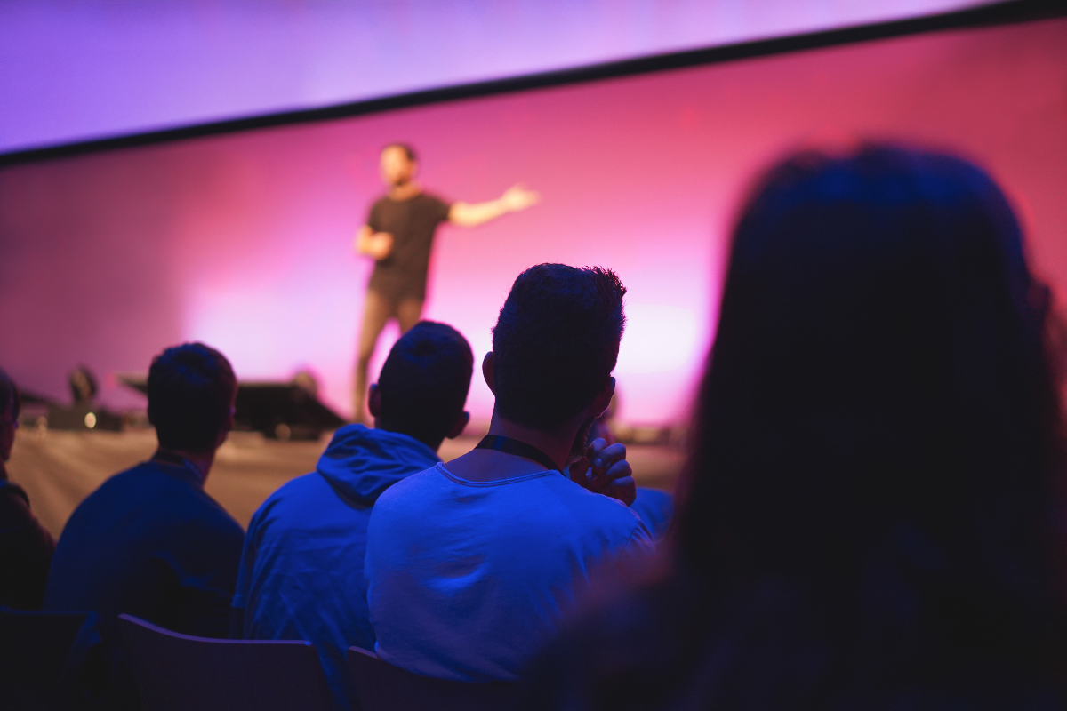 Speaker in front of audience